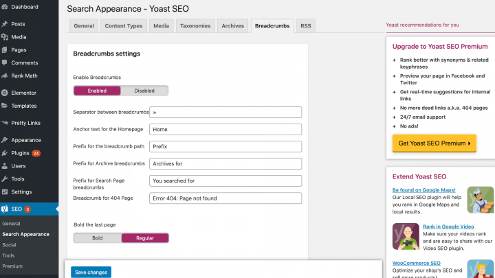 Yoast settings